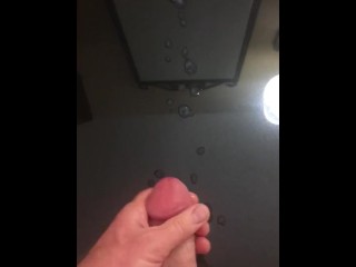 Watching myself in the mirror jacking off with nice cumshot