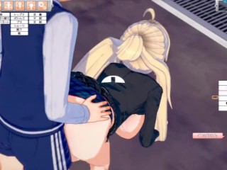 【エロゲーコイカツ！】金髪帰国子女の爆乳揉みまくりH！(アニメ3DCG動画)[Hentai Game Koikatsu! ]big breasts of a blonde returnee