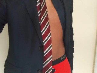 Bbc strips in bathroom while family is in the other room