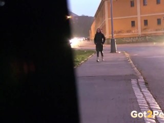 Double Public Pissing For Sexy Redhead