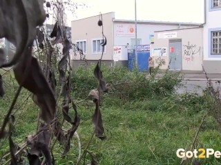 Double Public Pissing For Sexy Redhead