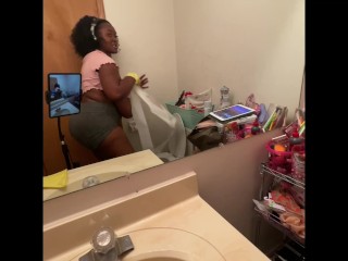 Ebony BBW cleaning nipples hanging out my shirt