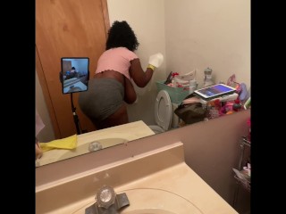 Ebony BBW cleaning nipples hanging out my shirt