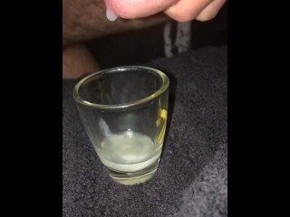 A little miss at the beginning, slow motion cum shot glass