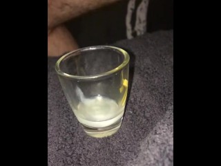 A little miss at the beginning, slow motion cum shot glass
