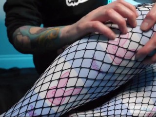 SFW ASMR - Wet Ear Eating Fishnets Scratching - PASTEL ROSIE Sexy Leg Fetish - POV Thighs Stockings
