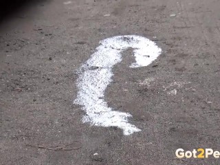 Hot Blonde Pees Between Two Buses