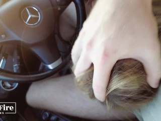 An 18-year-old blonde was voting on the road. Hot blowjob in the car - Mia Fire