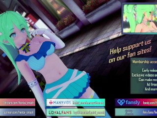 Ryuu Lion and Aiz Wallenstein have lesbian sex and strapon fuck in the garden - Danmachi Hentai.