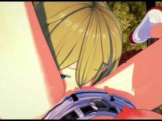 Ryuu Lion and Aiz Wallenstein have lesbian sex and strapon fuck in the garden - Danmachi Hentai.