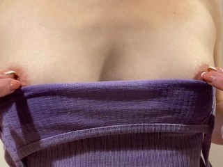 Touching my nipples through wet top. Girl with small beautiful tits plays with sensitive nipples