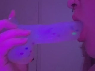 College TEEN fucks and sucks her 8 inch dildo