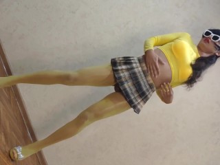 Sissy Ponyboy in Yellow Pantyhose With Tiny Dick Dancing And Showing Her Super Body