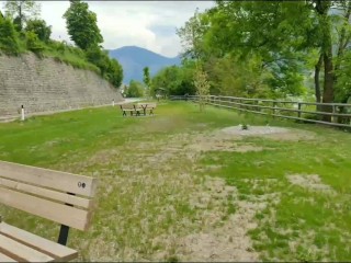 A stranger brunette in a public park accepts to touch that cock for 15€ (Very Risky/POV) 