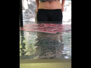 Playing strip poker outside at our campsites gazebo, she lost so she had to show me her pussy