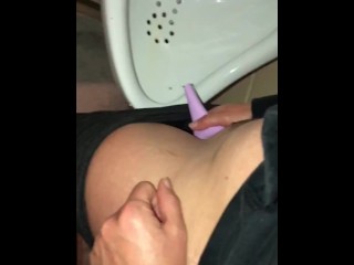 Girl Pissing into a Urinal & her Husband gets to Witness it first hand as he pisses right after her