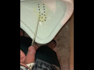 Girl Pissing into a Urinal & her Husband gets to Witness it first hand as he pisses right after her