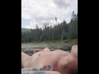 Touching myself in a middle of a lake, risky spot and exposed to passing hikers