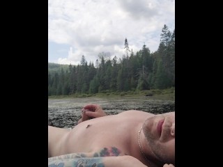 Touching myself in a middle of a lake, risky spot and exposed to passing hikers