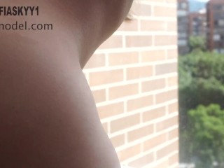 My neighbor likes to spy on me. What will he feel every time I masturbate on the balcony?