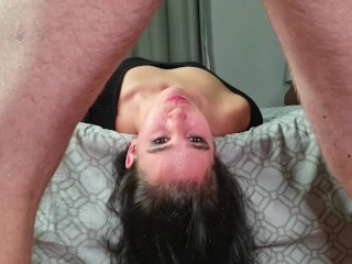 Using a piss whore's mouth as my toilet as she lays upside down and swallows it
