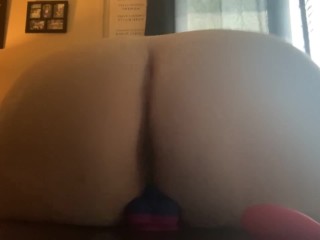 Teen BBW rides 9 inch dildo in livingroom while family is home