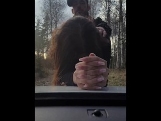 Cuckold wife getting fucked by stranger infront of her husband jerking off in car