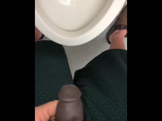 POV Pissing thru my hollow cock sleeve device in a public washroom then tasting the last few P drops