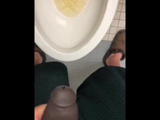 POV Pissing thru my hollow cock sleeve device in a public washroom then tasting the last few P drops