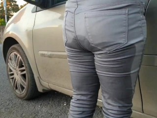 ⭐ Girl Pissing Her Grey Jeans 5 Times! Jeans Wetting Compilation!