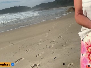Handjob on the beach, some guys near - Real amateur