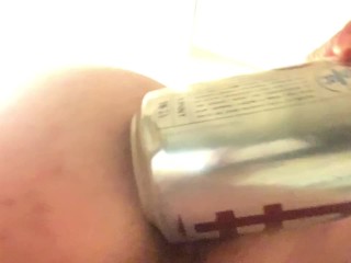 12OZ AND 16OZ BEER CANS IN HAIRY BBW’S SWOLLEN ASSHOLE