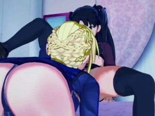 Saber licks pussy then scissors with Rin Tohsaka - Fate Grand Order Hentai.