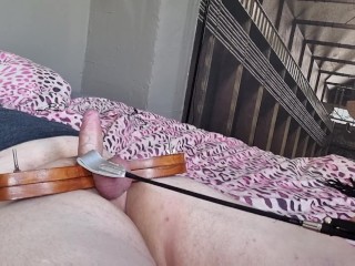 Mistress puts hubby in a humbler after 3 weeks of chastity. 