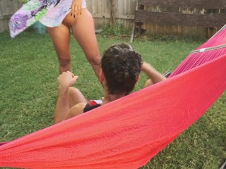 Beautiful Latina wife Jolla gets pussy eaten while lounging on a hammock