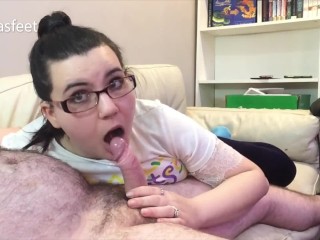 Nerdy College Teen Takes off her SWEATY Purple Socks after Sucking Cock !