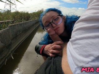 blue-haired cutie with a butt plug, loves to have sex and suck dick near the river