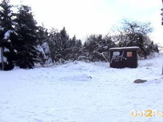 Sexy Babe In Miniskirt Pees In The Snow