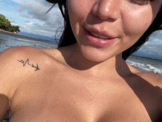 POV Showing boobs in public BEACH TIME