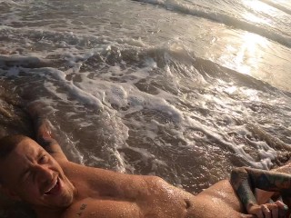Amateur blowjob on nudist beach. Real couple having fun in Baywatch style