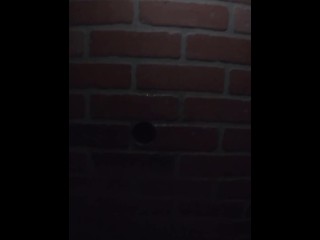 the wall (full vid avail) fpov I jerk him off through brick wall; he nuts all over me & my camera!!