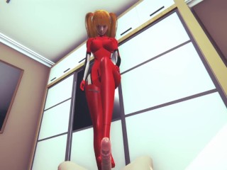 Evangelion: Asuka Femdom footjob + Pov eyaculation