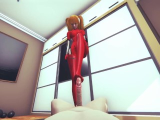 Evangelion: Asuka Femdom footjob + Pov eyaculation