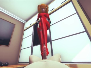 Evangelion: Asuka Femdom footjob + Pov eyaculation