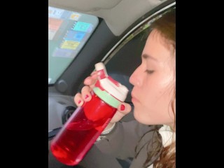 drinking pee in the car with my friend belle amore, on the public highway, more than 1 liter