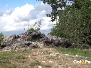 Blonde Pulls Down Panties To Pee