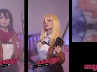 Mikasa, Sasha and Historia fuck wet pussies and lick it clean - CUT version