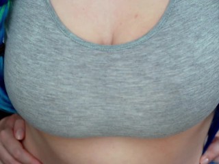 Giving his cock a workout with a sports bra titfuck