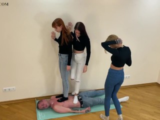 Triple Full Weight Trampling Femdom With Mistresses Kira, Sofi and Agma