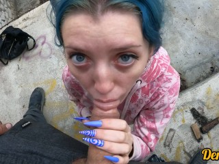 cute schoolgirl after school has sex in an abandoned building and gets a cum on face